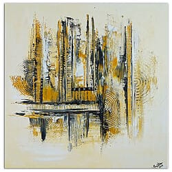 Gold ochre abstract painting, acrylic on canvas, square, original painting