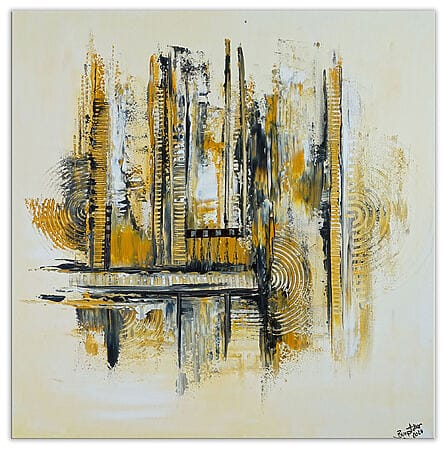 Gold Ocker abstraktes Bild Acryl auf Leinwand quadratisch Original Gemälde
