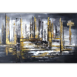 Círculo Dorado - pintura abstracta del horizonte, lienzo pintado a mano, pintura acrílica