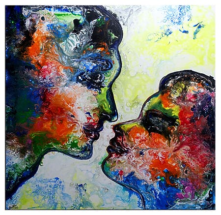 Küss mich - Kunstbild Gemälde Mann Frau Fluid Art Pouring Acrymalerei