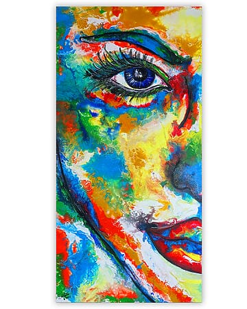 Laura Halbes Porträt Malerei Gesichtshälfte abstrakt gemalt Fluid Art Pouring Gemälde