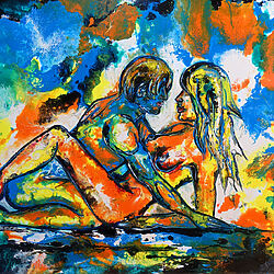 Liebespaar II Erotik Bild gemalt Acrylbild Leinwand modernes Aktbild