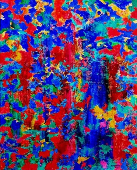 Ölgemälde "Rhapsody In Red And Blue" (2018) von Volker Mayr, Abstrakter Expressionismus