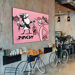 Pop Art / Street Art Mix-up "Pinksy's Flower Thrower" (2024) by Jamie Lee