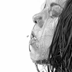 "Wet" (2023) - Hyperrealistische Portraitzeichnung von Paul Stowe