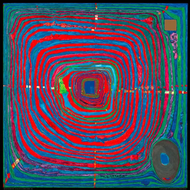 Friedensreich Hundertwasser: &quot;The big way&quot;, artwork as reproduction reproduction | Foil embossing | Solid wood strip | Format 80 x 81 cm The spiral is one of the significant topics that we always encounter in Hundertwasser. For Hundertwasser, the spiral is the symbol of life that develops from a tiny cell, slowly and organically grows and finally passes in infinity. Organic, such as growth rings, lies a turn of the big path around the other, in a color harmony that can only produce nature itself: colors and shapes as music for the eye. High quality reproduction with foil embossing. Framed in a silver -colored solid wood strip. Original: The big way. The Big Way. Le Grand Chemin, 1955. (Vienna, Austrian Gallery). © Namida AG, Glarus/CH. All information about this in our online gallery (see link in organic). #peace -rich hundred water #hundred water